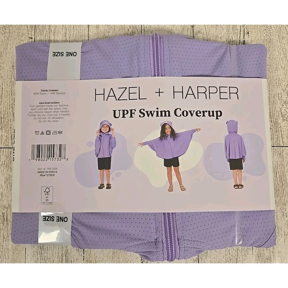 HAZEL + HARPER Swim Coverup Purple Hippo Full Zipper One Size 2T-4T UPF NEW